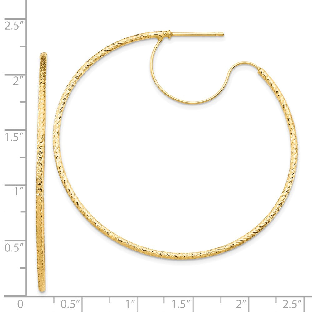 14K Yellow Gold 1.5X50mm D/C With Polished Wire Hoop Earrings
