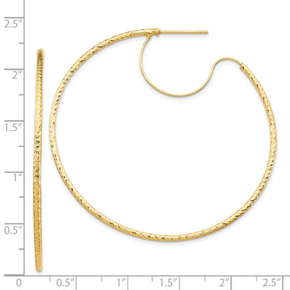 14K Yellow Gold 1.5X50mm D/C With Polished Wire Hoop Earrings