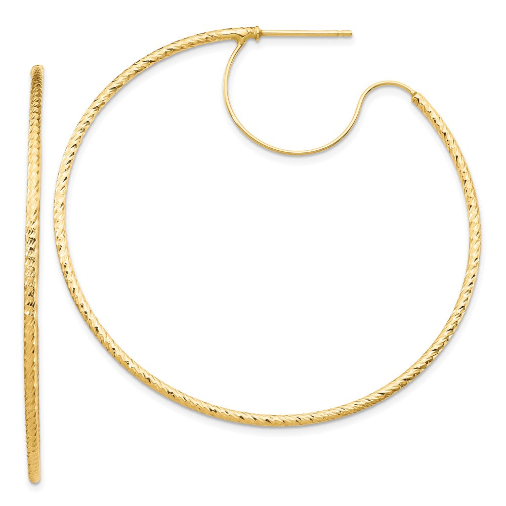 14K Yellow Gold 1.5X50mm D/C With Polished Wire Hoop Earrings