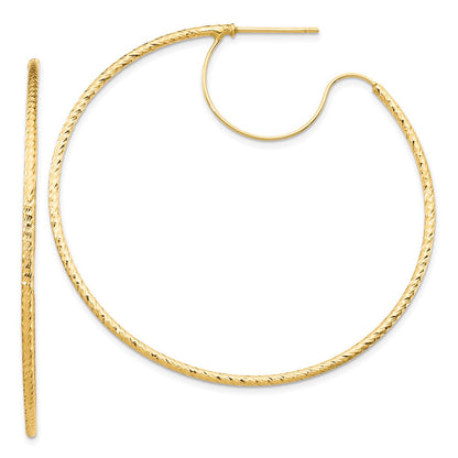 14K Yellow Gold 1.5X50mm D/C With Polished Wire Hoop Earrings