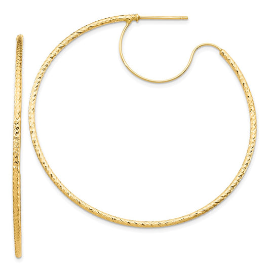 14K Yellow Gold 1.5X50mm D/C With Polished Wire Hoop Earrings