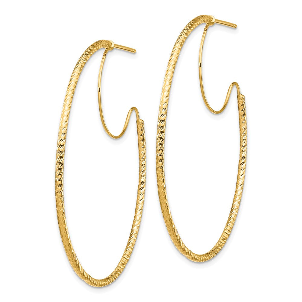 14K Yellow Gold 1.5X45mm D/C With Polished Wire Hoop Earrings