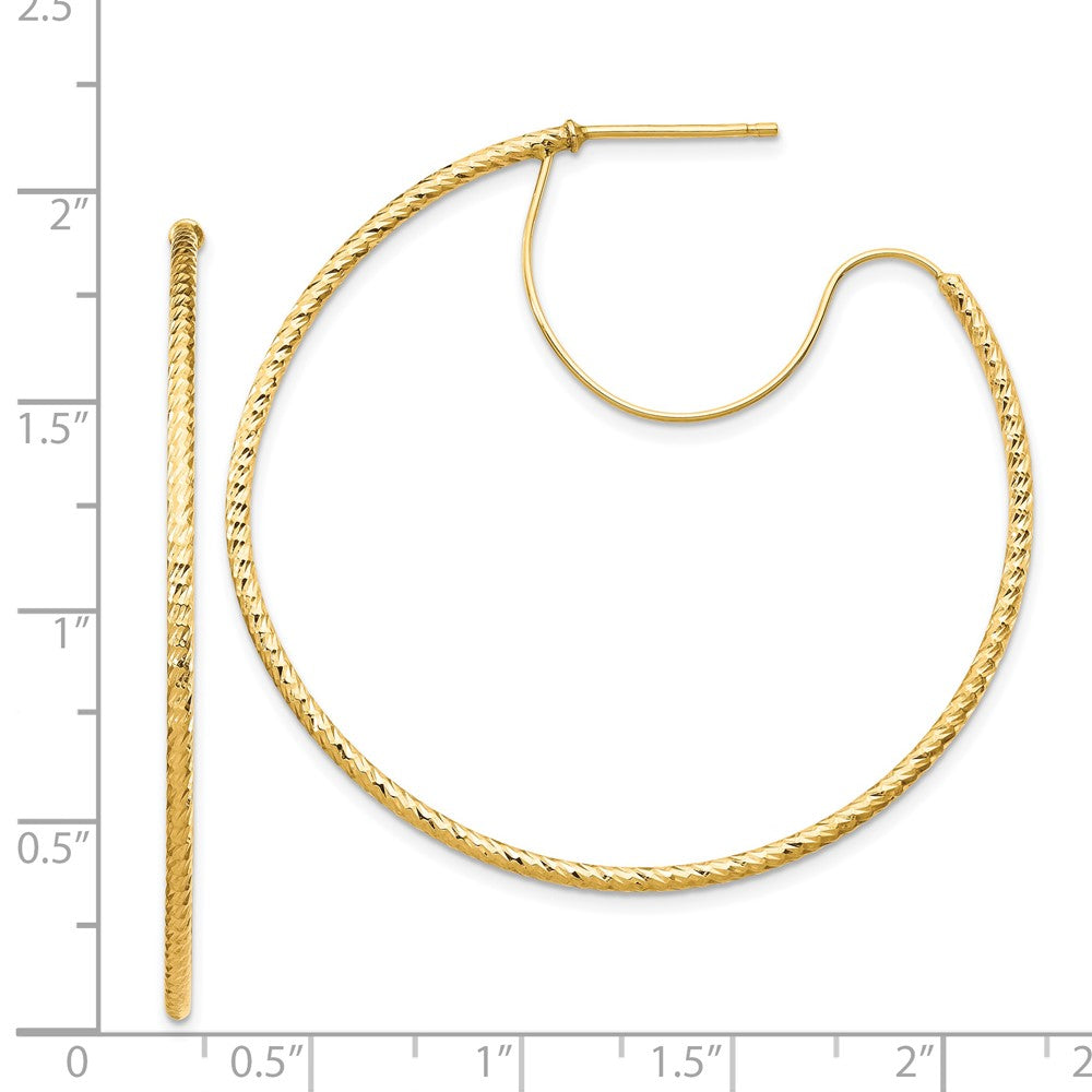 14K Yellow Gold 1.5X45mm D/C With Polished Wire Hoop Earrings