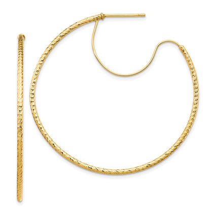 14K Yellow Gold 1.5X45mm D/C With Polished Wire Hoop Earrings