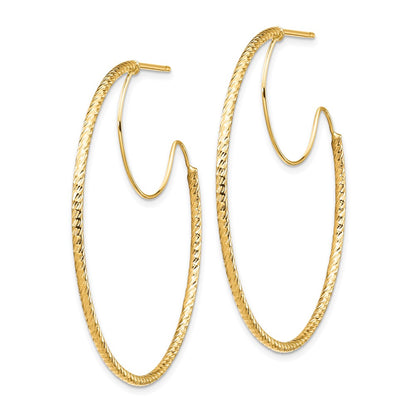 14K Yellow Gold 1.5X40mm D/C With Polished Wire Hoop Earrings