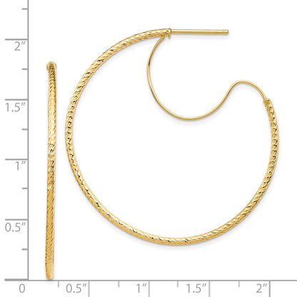 14K Yellow Gold 1.5X40mm D/C With Polished Wire Hoop Earrings
