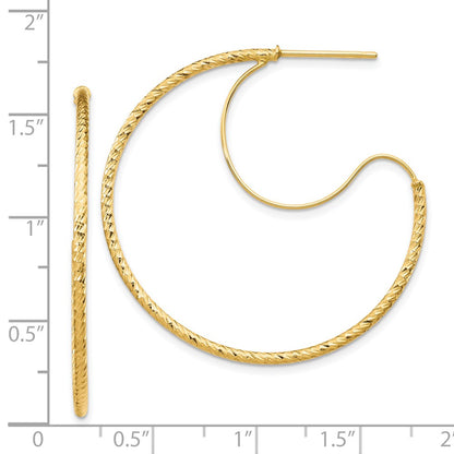 14K Yellow Gold 1.5X35mm D/C With Polished Wire Hoop Earrings
