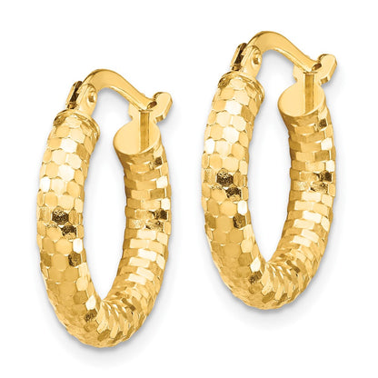 14K Yellow Gold 3X10mm Diamond-Cut Hoop Earrings