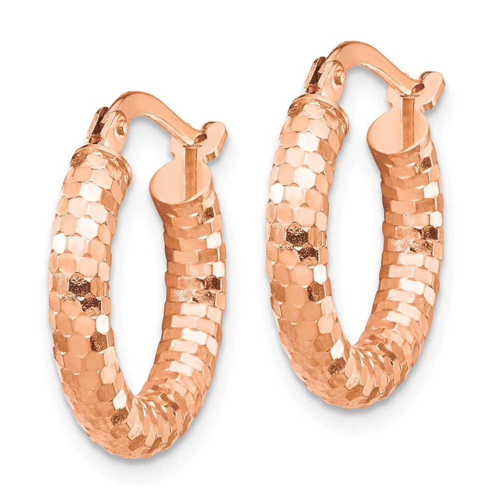 14K Rose Gold 3X10mm Diamond-Cut Hoop Earrings