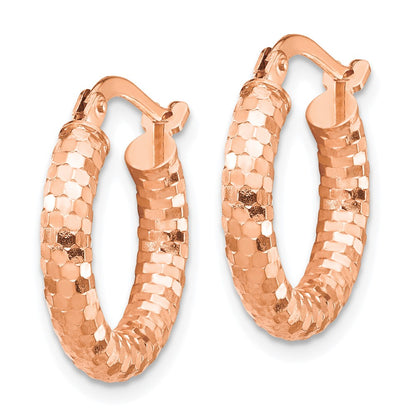 14K Rose Gold 3X10mm Diamond-Cut Hoop Earrings