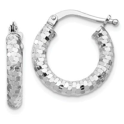 14K White Gold 3X10mm Diamond-Cut Hoop Earrings