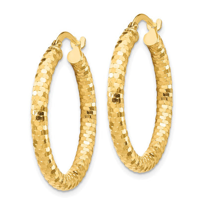 14K Yellow Gold 3X27mm Diamond-Cut Hoop Earrings
