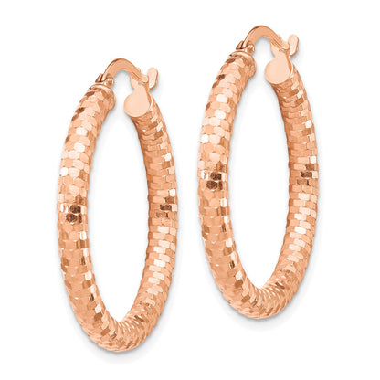 14K Rose Gold 3X27mm Diamond-Cut Hoop Earrings