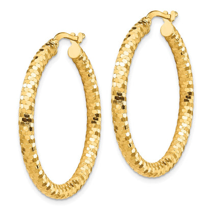 14K Yellow Gold 3X32mm Diamond-Cut Hoop Earrings