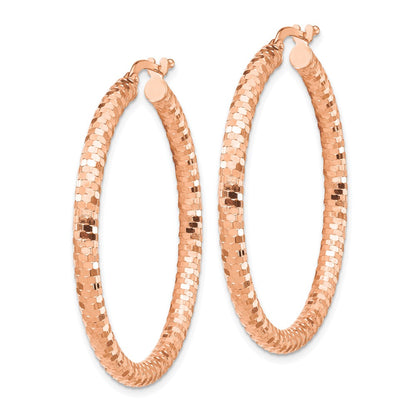 14K Rose Gold 3X38mm Diamond-Cut Hoop Earrings