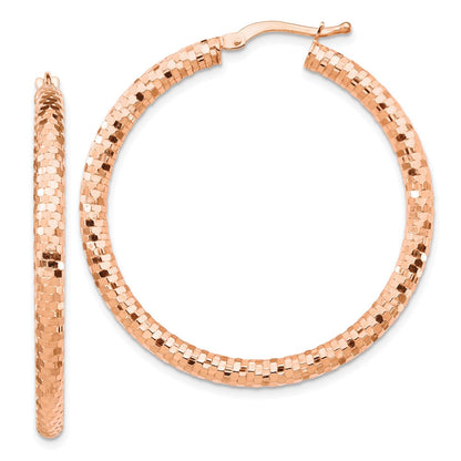 14K Rose Gold 3X38mm Diamond-Cut Hoop Earrings