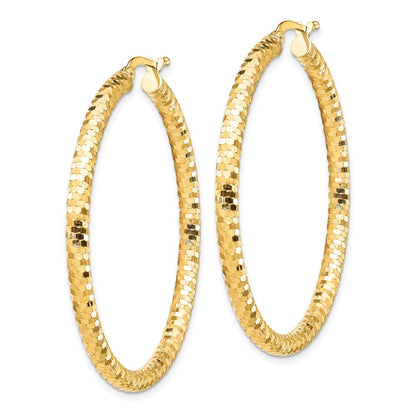 14K Yellow Gold 3X35mm Diamond-Cut Hoop Earrings