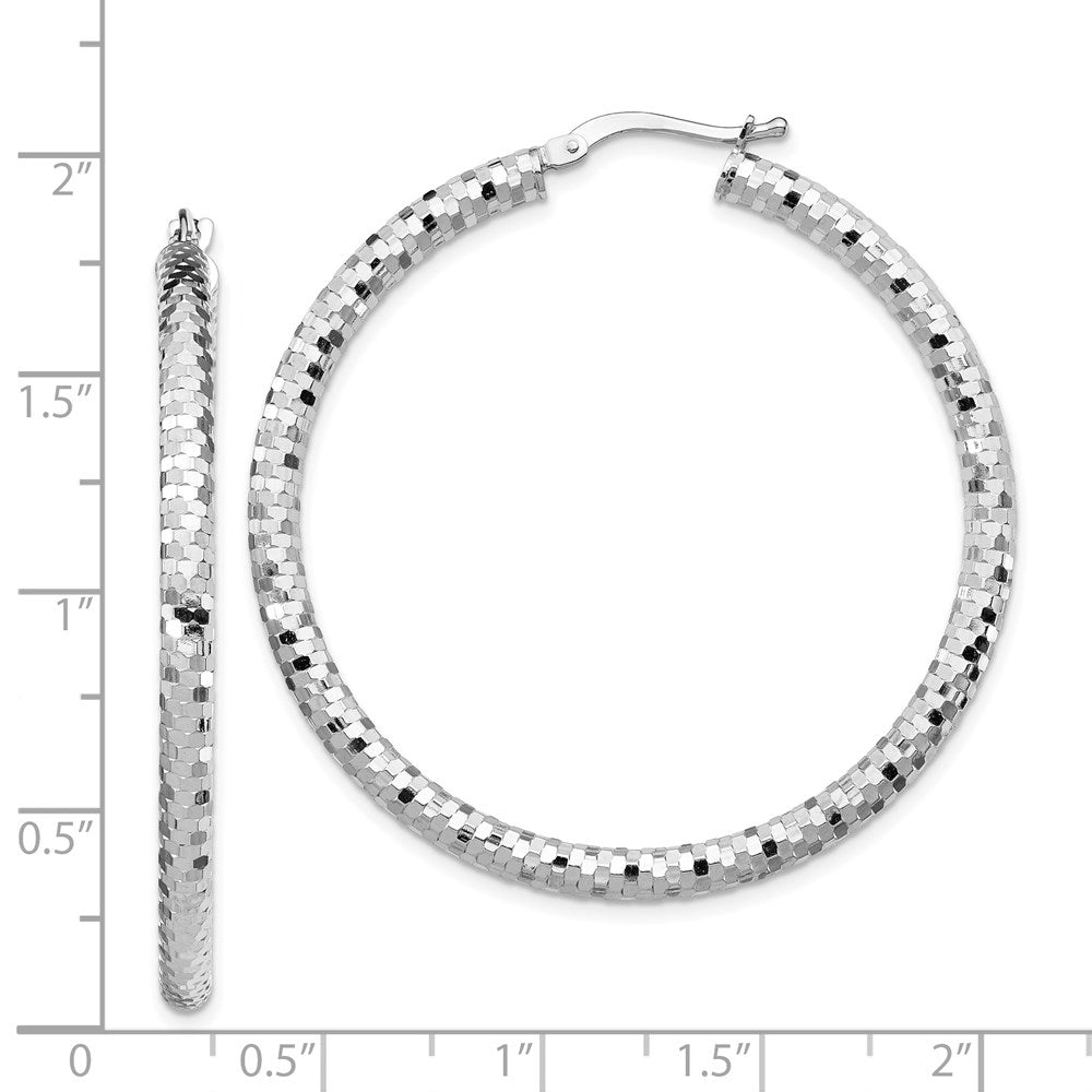 14K White Gold 3X35mm Diamond-Cut Hoop Earrings