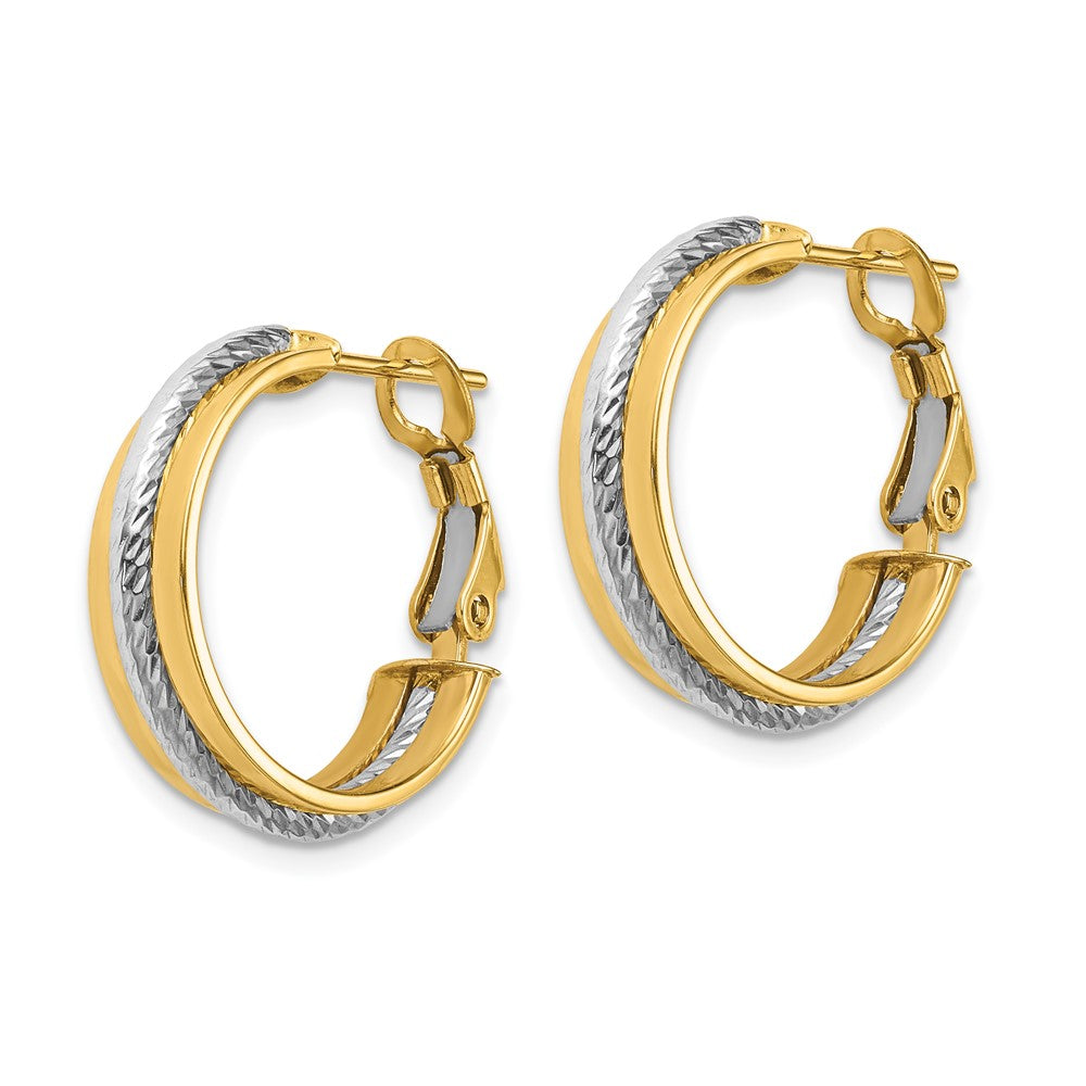 14K Two-Tone Polished Diamond-Cut Hoop Earrings