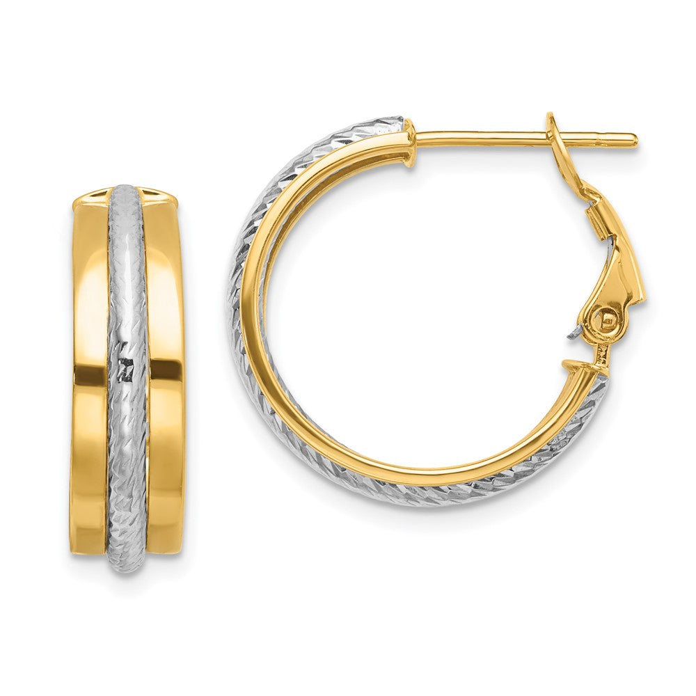 14K Two-Tone Polished Diamond-Cut Hoop Earrings