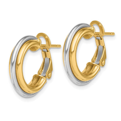 14K Two-Tone 17mm Polished Omega Back Hoop Earrings