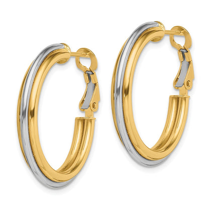 14K Two-Tone 28mm Polished Omega Back Hoop Earrings