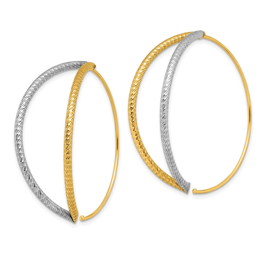 14K Yellow & Rhodium W/Rhodium Large Diamond-Cut Dangle Threader Earrings