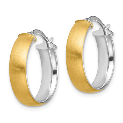 14K Yellow & Rhodium With White Small 5mm Polished Satin Hoop Earrings