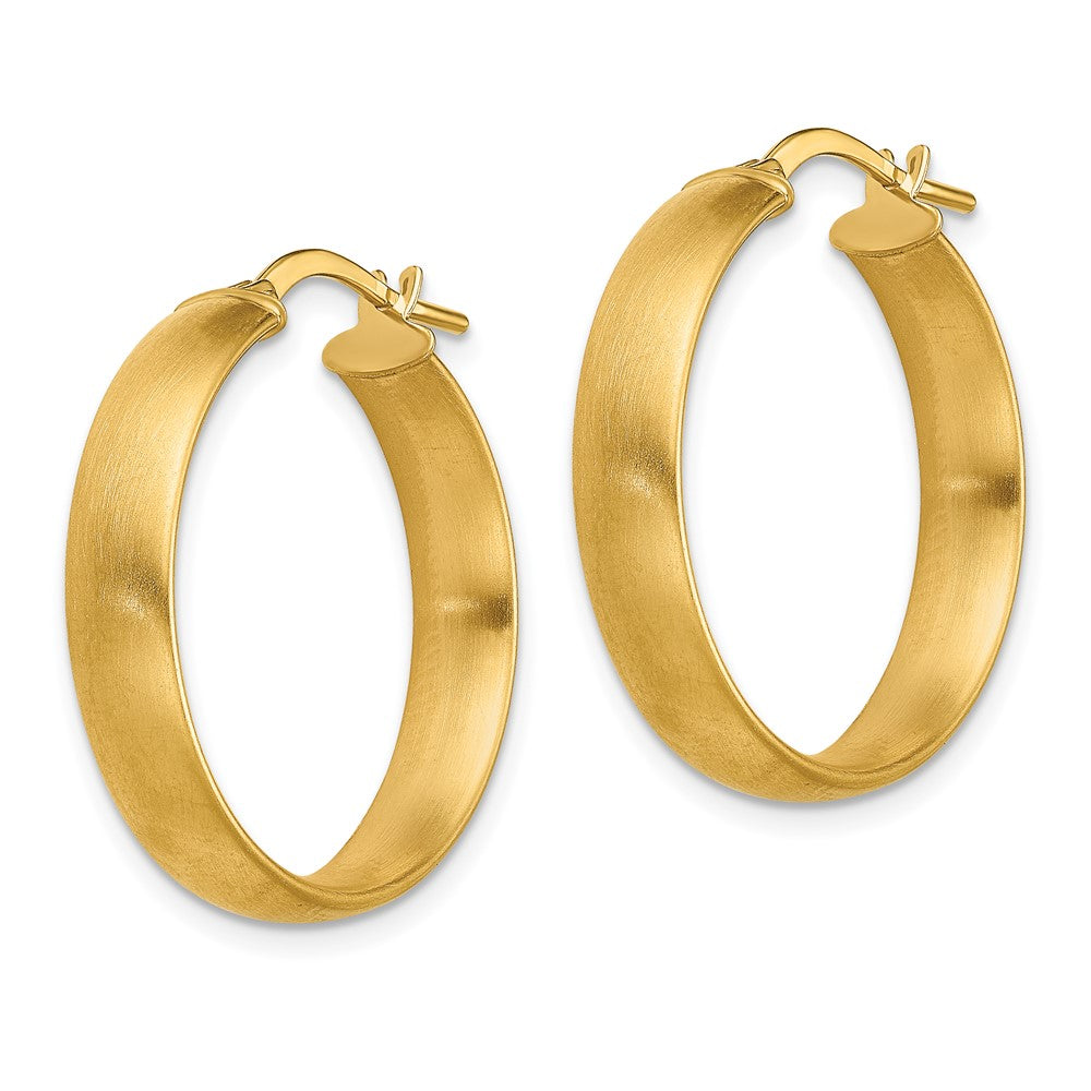 14K Yellow Gold Medium X5mm Satin Hoop Earrings