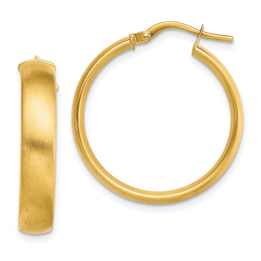 14K Yellow Gold Medium X5mm Satin Hoop Earrings