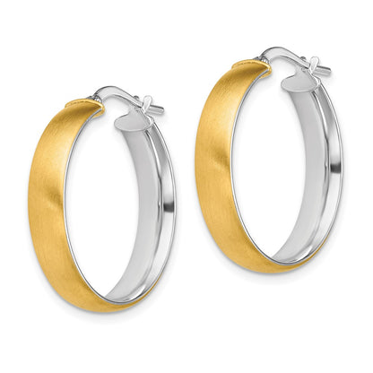14K Yellow & Rhodium With White Medium 5mm Polished Satin Hoop Earrings