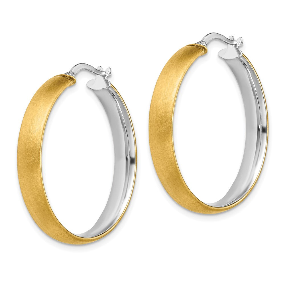 14K Yellow & Rhodium With White Large 5mm Polished Satin Hoop Earrings