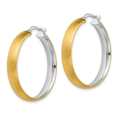 14K Yellow & Rhodium With White Large 5mm Polished Satin Hoop Earrings