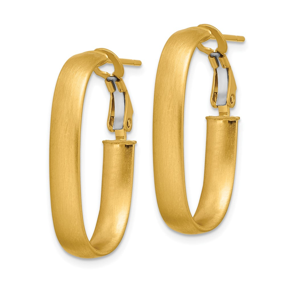 14K Yellow Gold Satin Oval Omega Back Hoop Earrings
