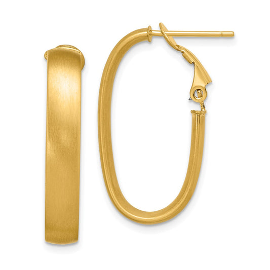 14K Yellow Gold Satin Oval Omega Back Hoop Earrings