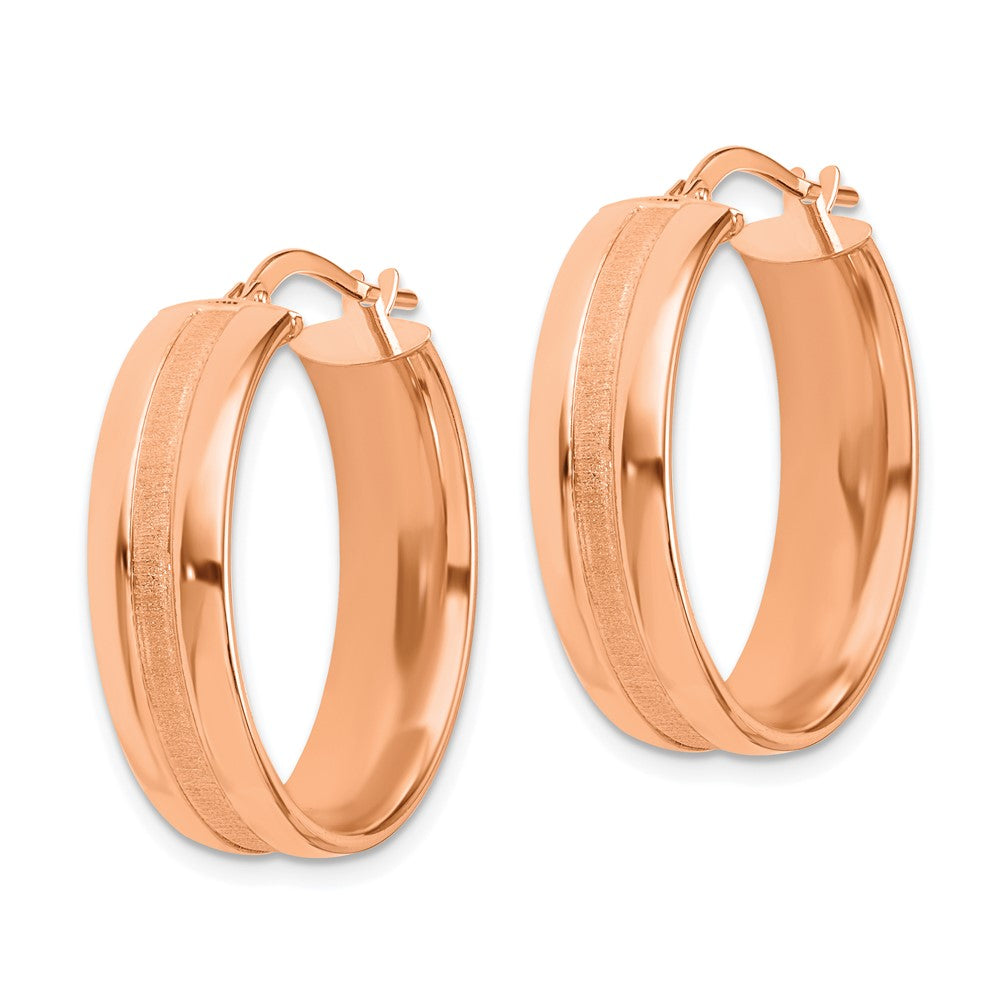 14K Rose Gold 25mm Satin And Polished Hoop Earrings