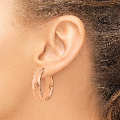 14K Rose Gold 25mm Satin And Polished Hoop Earrings