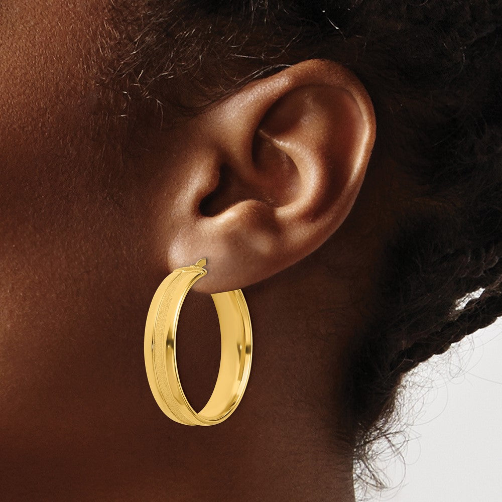 14K Yellow Gold 30mm Satin And Polished Hoop Earrings