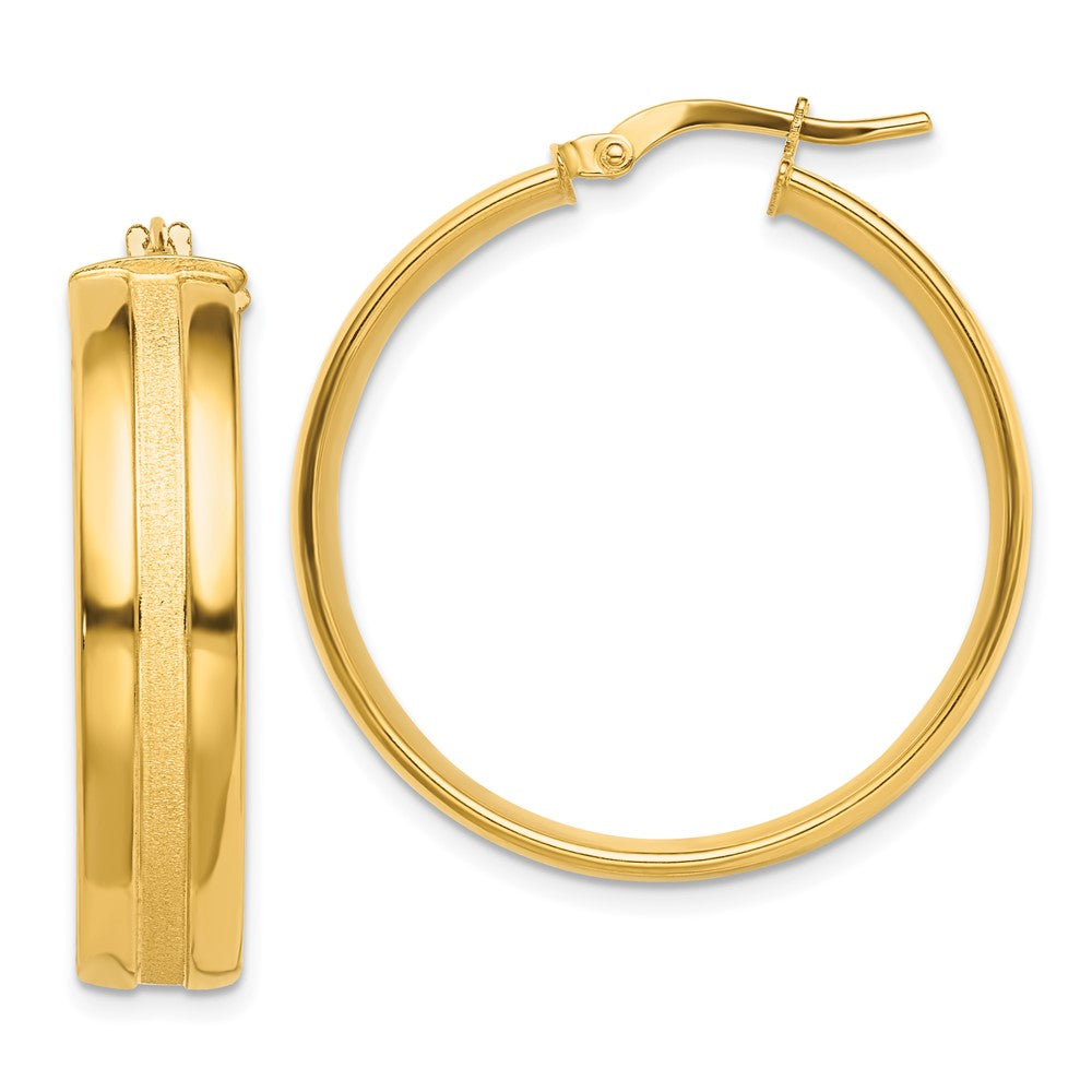 14K Yellow Gold 30mm Satin And Polished Hoop Earrings