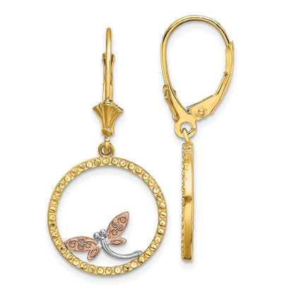 14K Two-Tone Two-Tonew/White Rhodium D/C Dragonfly Earrings
