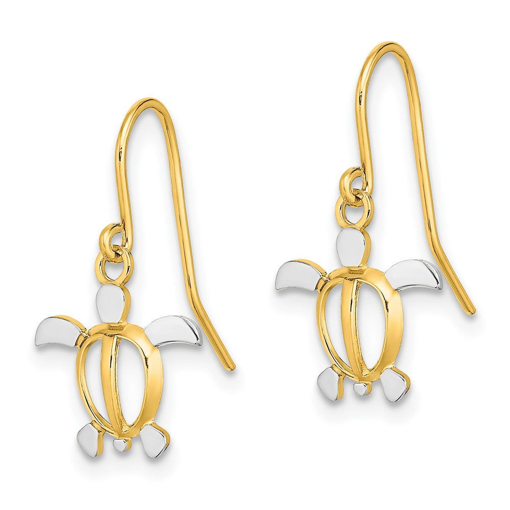 14K Yellow & Rhodium W/ Sea Turtle Dangle Earrings