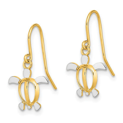14K Yellow & Rhodium W/ Sea Turtle Dangle Earrings