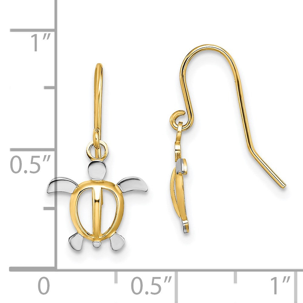 14K Yellow & Rhodium W/ Sea Turtle Dangle Earrings