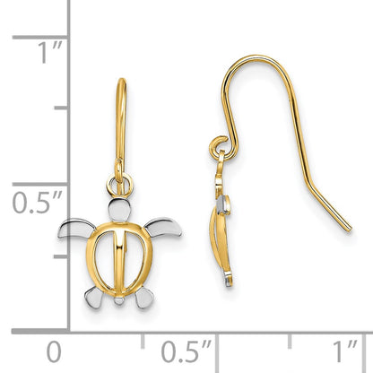 14K Yellow & Rhodium W/ Sea Turtle Dangle Earrings