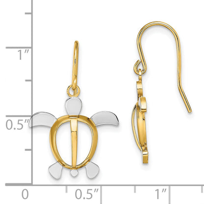 14K Yellow & Rhodium W/ Sea Turtle Dangle Earrings