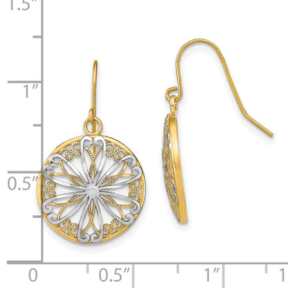 14K Yellow & Rhodium W/Rhodium Filigree Medallion Dangle Earrings