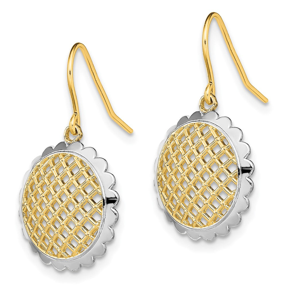 14K Yellow & Rhodium W/Rhodium Fancy Dangle Wire Earrings