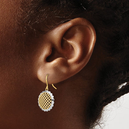 14K Yellow & Rhodium W/Rhodium Fancy Dangle Wire Earrings