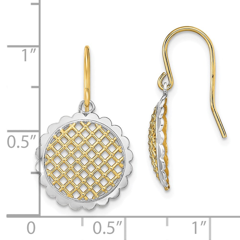 14K Yellow & Rhodium W/Rhodium Fancy Dangle Wire Earrings