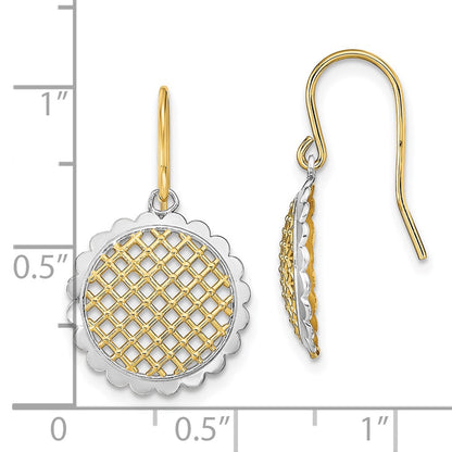 14K Yellow & Rhodium W/Rhodium Fancy Dangle Wire Earrings